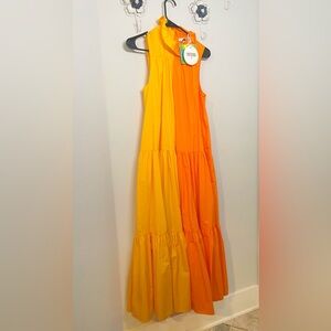 Christopher John Rogers x Target Ruffled Yellow Orange Viral Maxi Dress sz Small